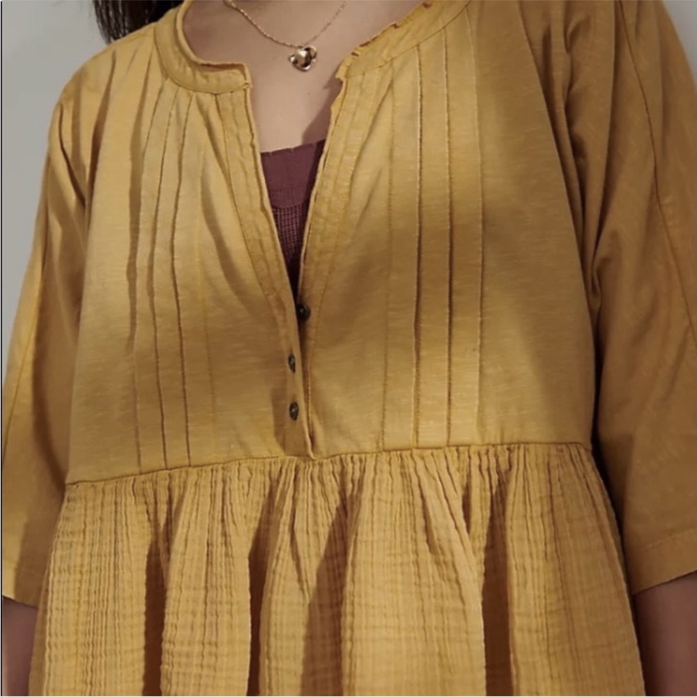 Anthropologie Beverly Mustard Yellow Cotton Gauze Pajama Swing Top New XS Lounge - Picture 4 of 10